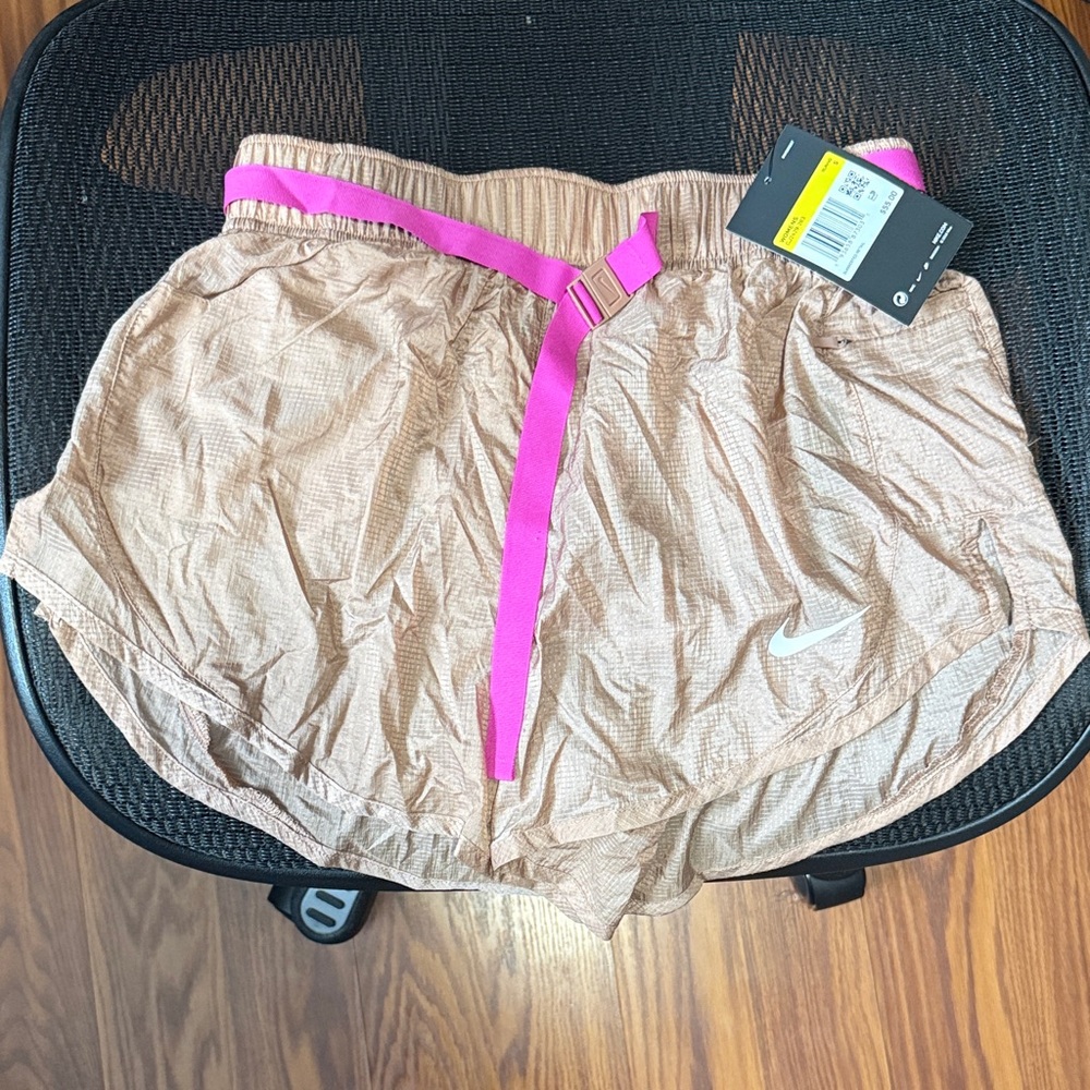 Nike Women's Athletic Shorts in Tan with Pink Belt